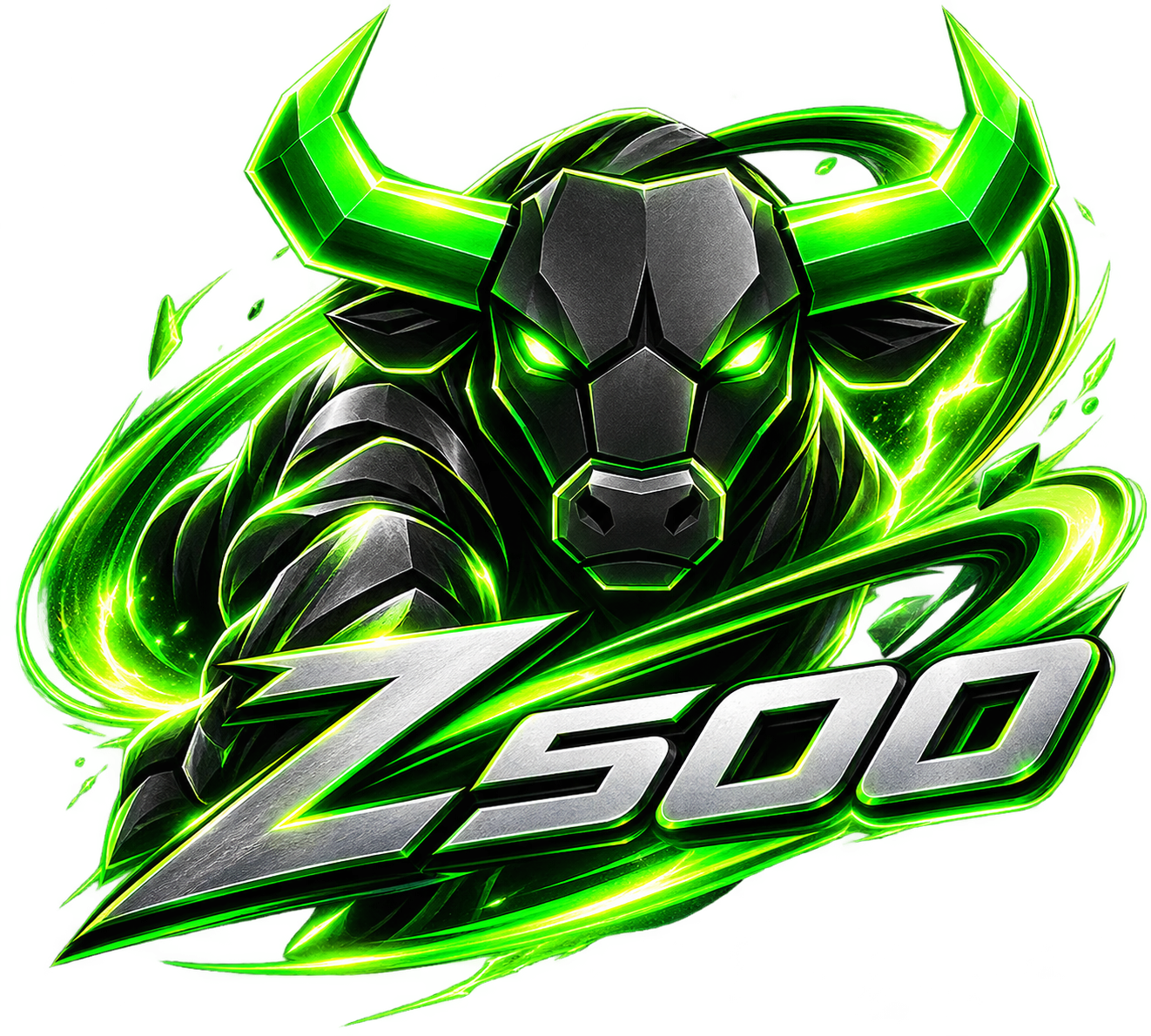 Z500 Bull — armored bull charging through neon green energy